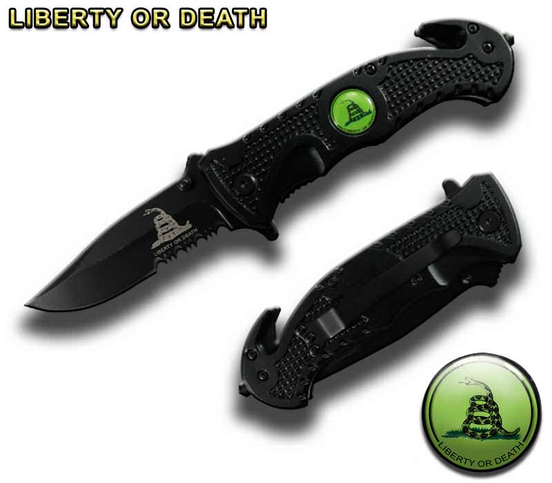 4.5" Spring Assist " Liberty Or Death " Folding Knife - Black