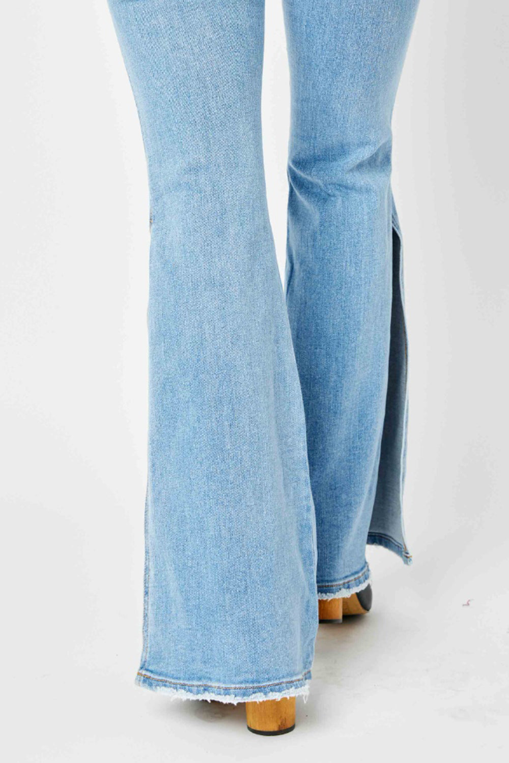 Judy Blue  Wholesale Full Size Mid Rise Raw Hem Slit Flare Jeans