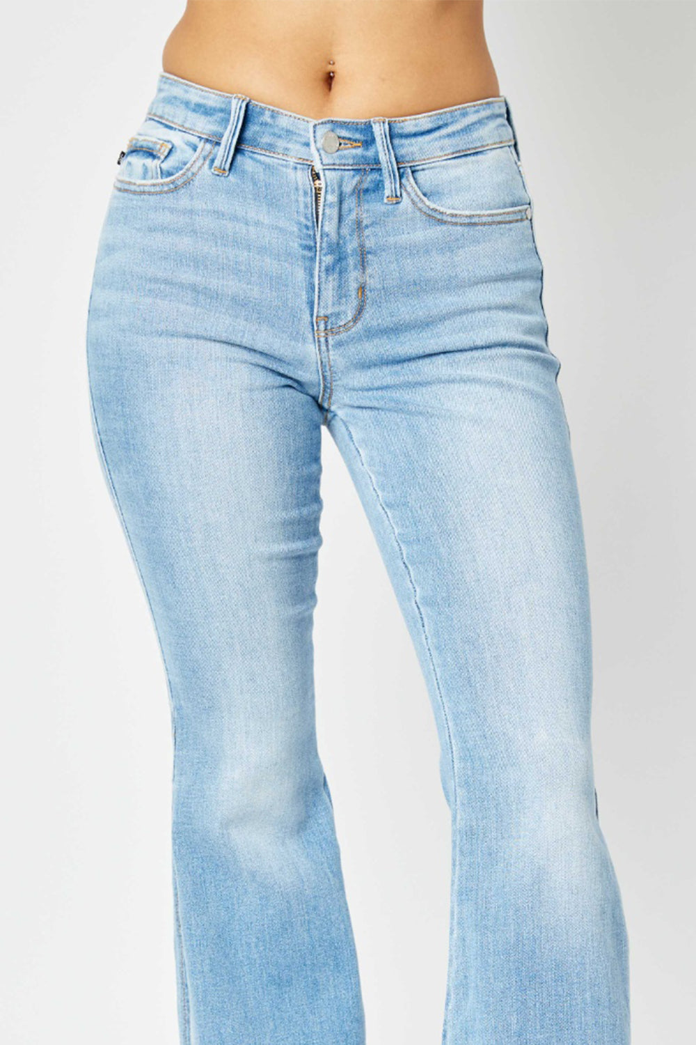 Judy Blue  Wholesale Full Size Mid Rise Raw Hem Slit Flare Jeans