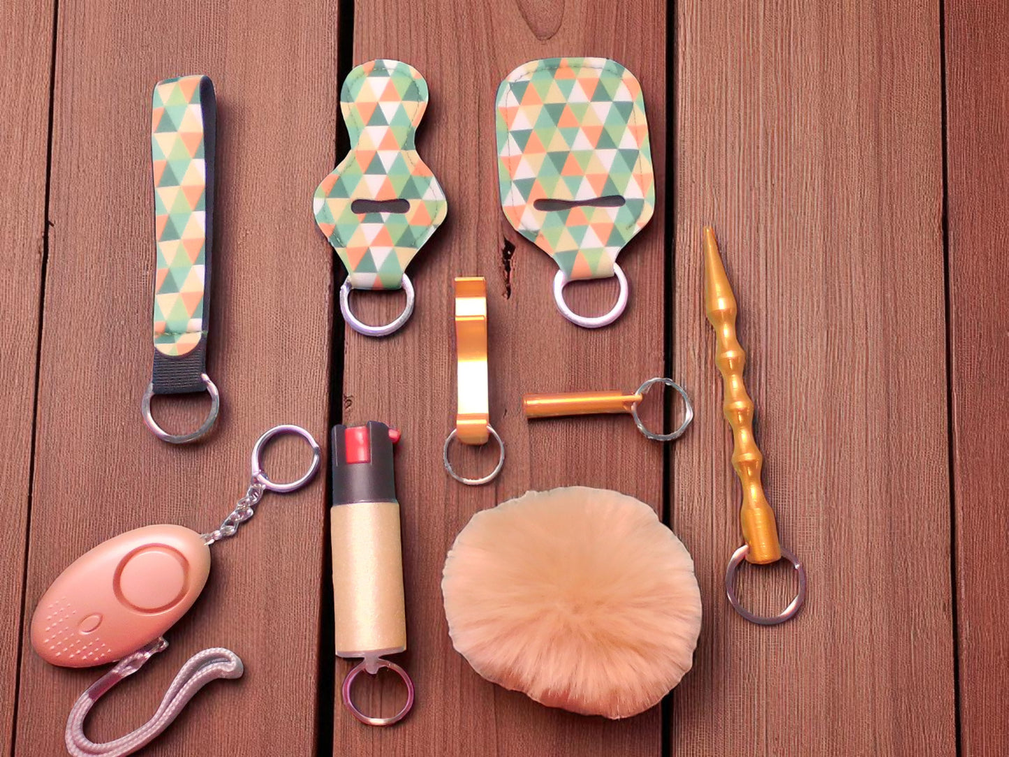 10 Piece Keychain Set with Pepper Spray