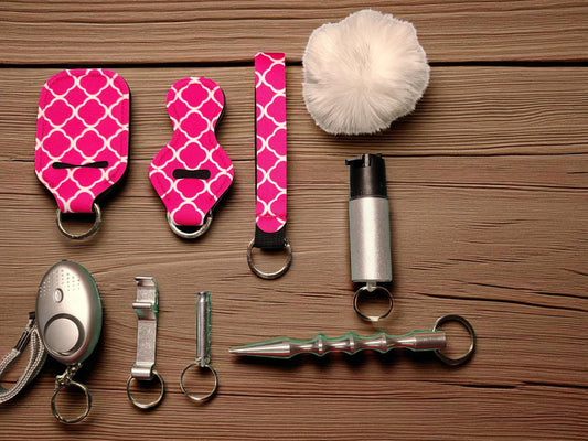 SAFETY KEYCHAIN KIT - 9 Piece Set Pepper Spray