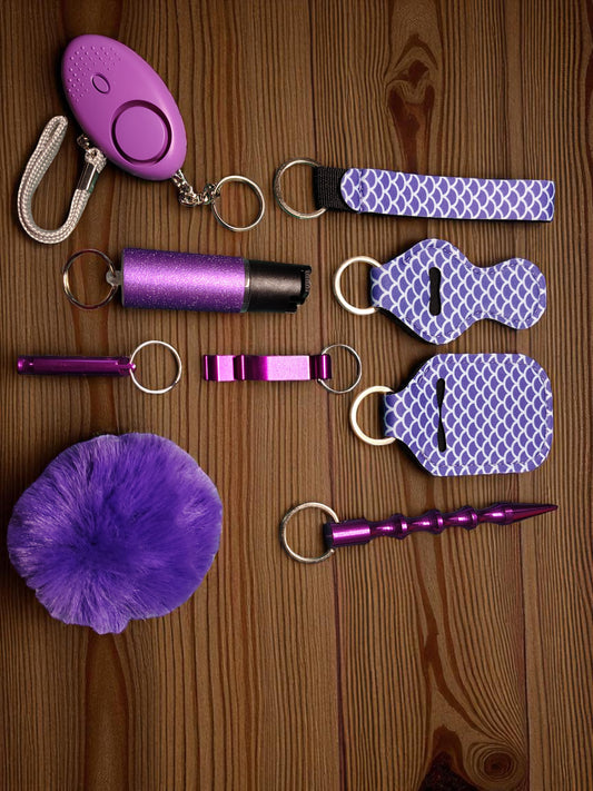 9 Piece Keychain Set with Pepper Spray