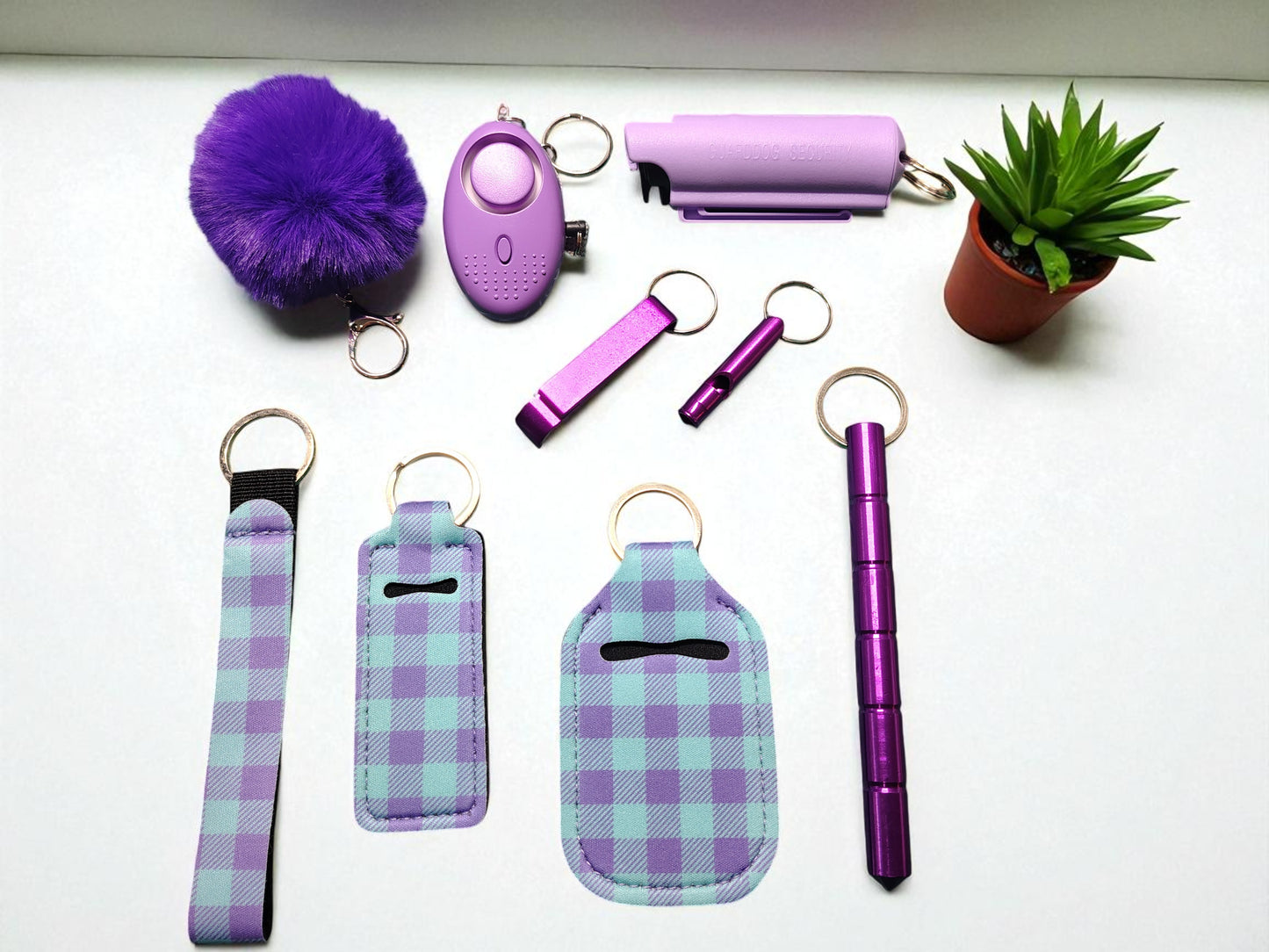 Keychain Kit - 9 Piece Novelty Print Collection with Pepper Spray