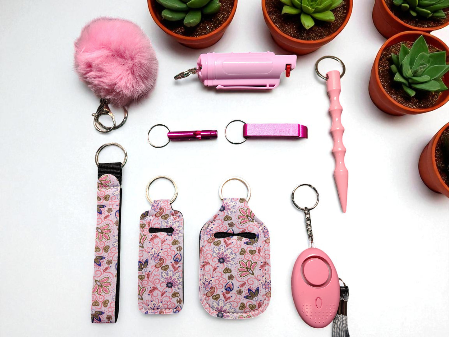 Keychain Kit - 9 Piece Novelty Print Collection with Pepper Spray
