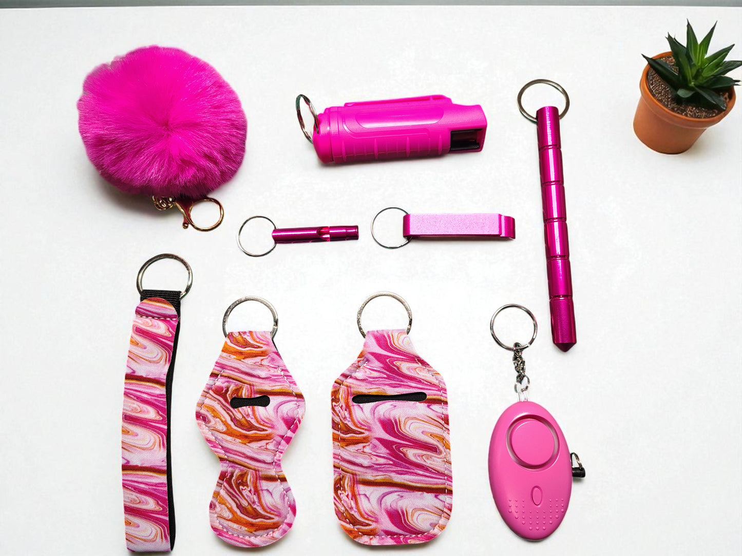 10 Piece Keychain Set with Pepper Spray