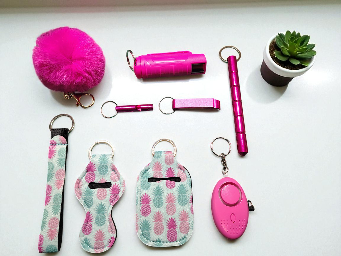 10 Piece Keychain Set with Pepper Spray