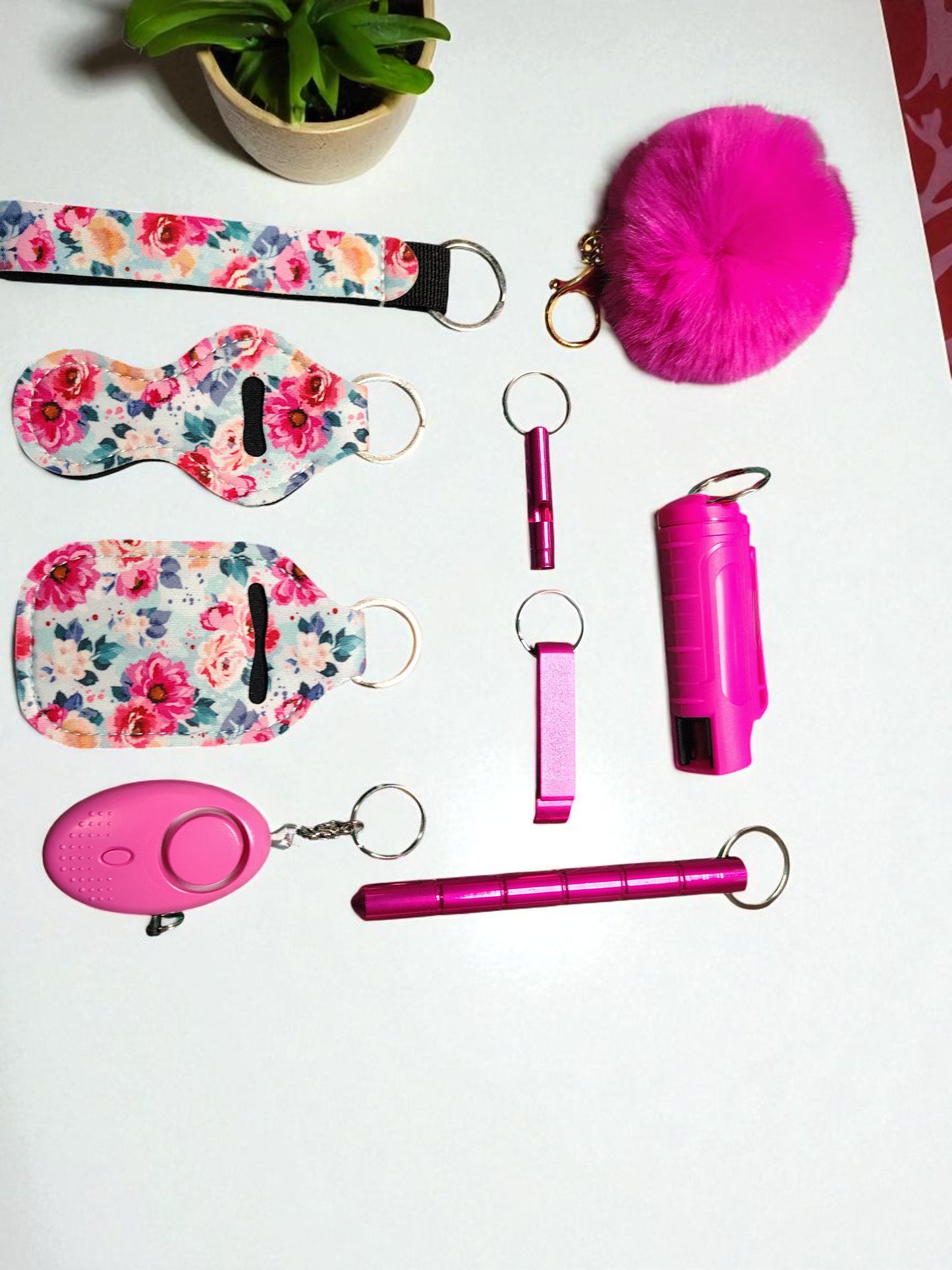 10 Piece Keychain Set with Pepper Spray