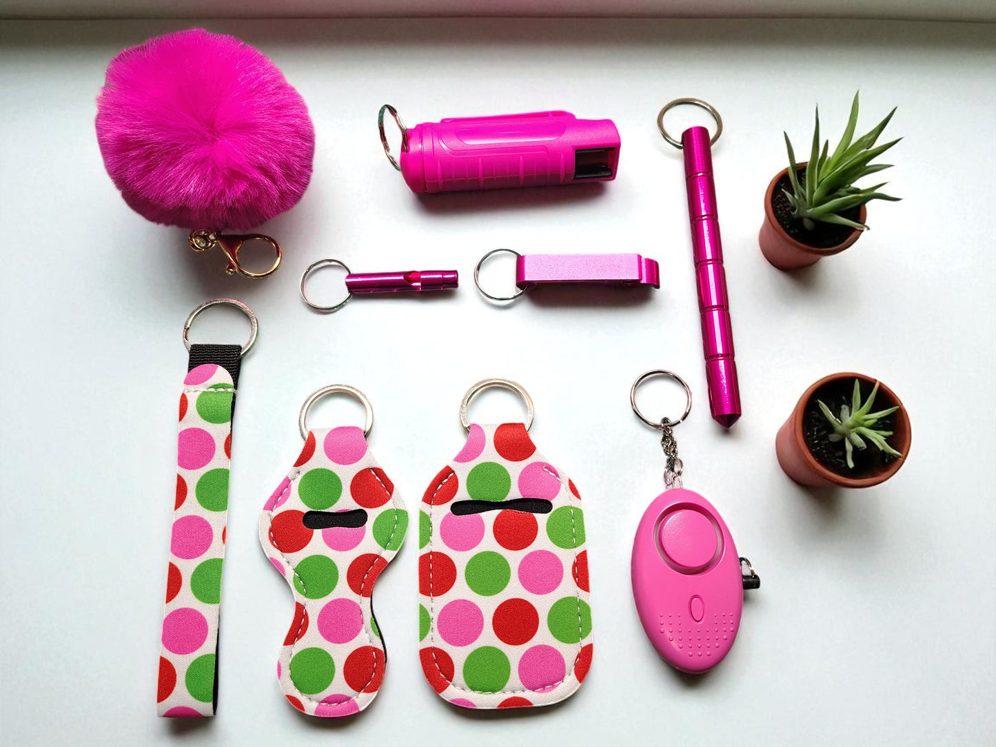 10 Piece Keychain Set with Pepper Spray
