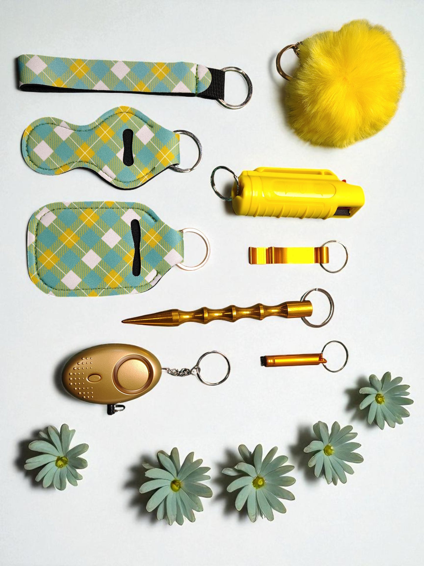 10 Piece Keychain Set with Pepper Spray