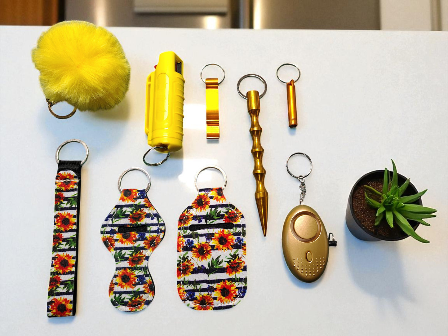 10 Piece Keychain Set with Pepper Spray