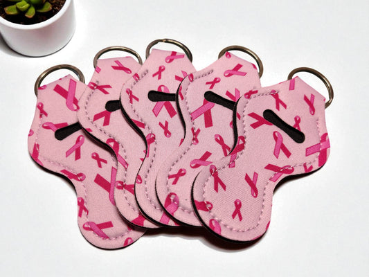 Lipstick Holder Keychain Accessory - Cancer Ribbon 5pc Set