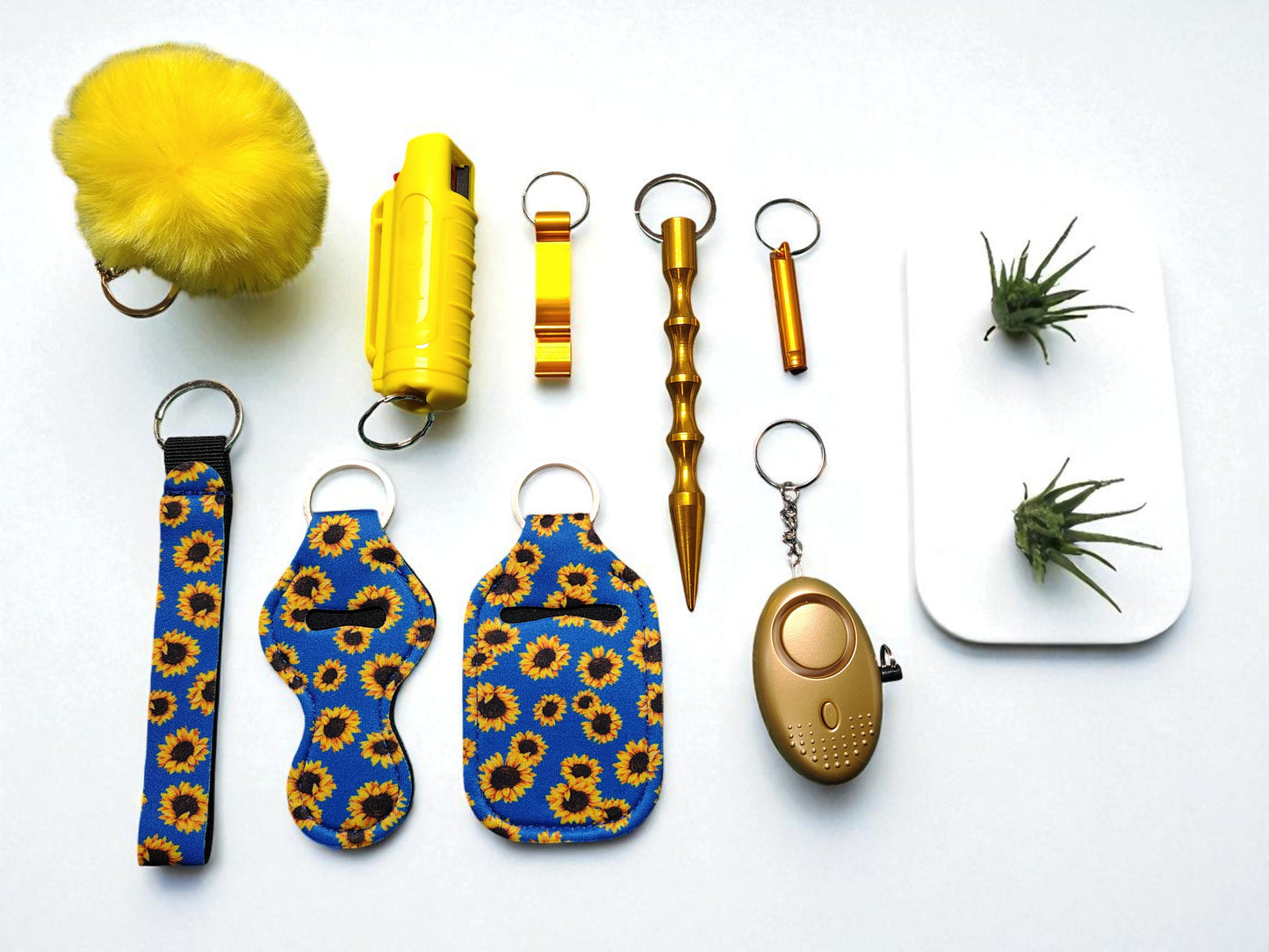 Keychain Kit - 9 Piece Novelty Print Collection with Pepper Spray
