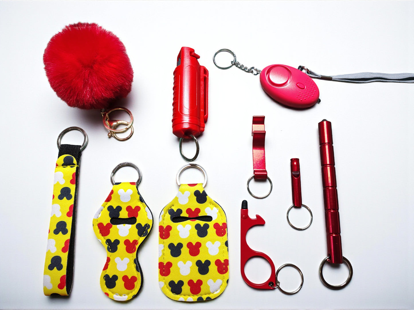10 Piece Keychain Set with Pepper Spray