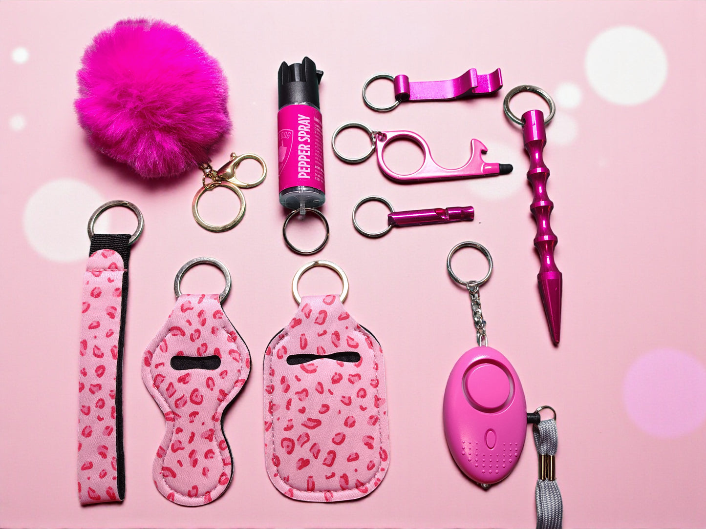 10 Piece Keychain Set with Pepper Spray