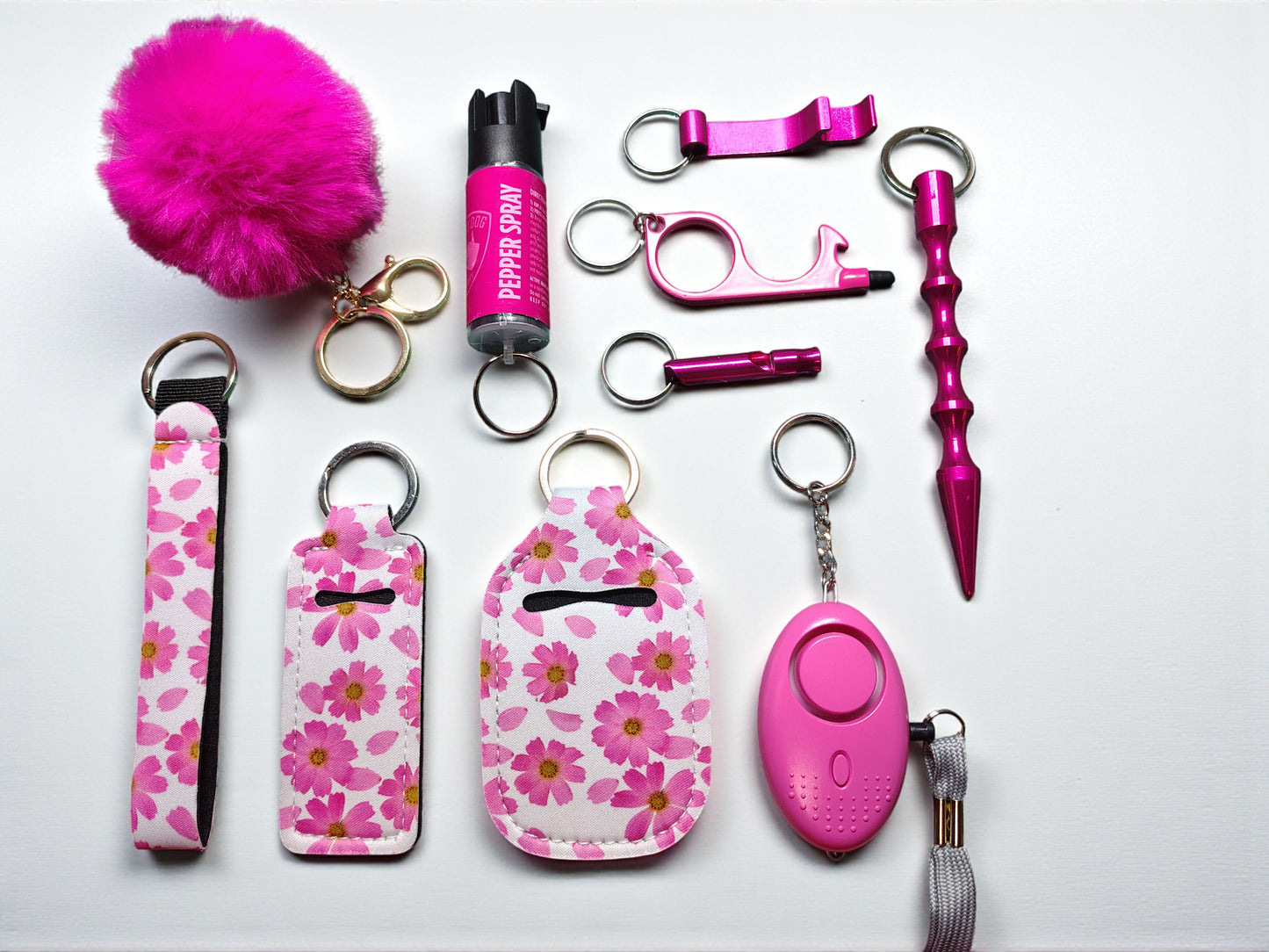 10 Piece Keychain Set with Pepper Spray