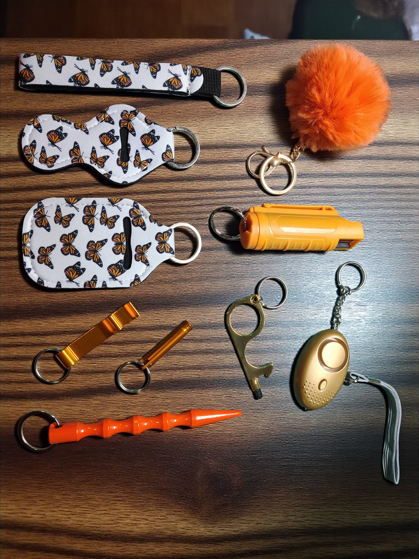 10 Piece Keychain Set with Pepper Spray