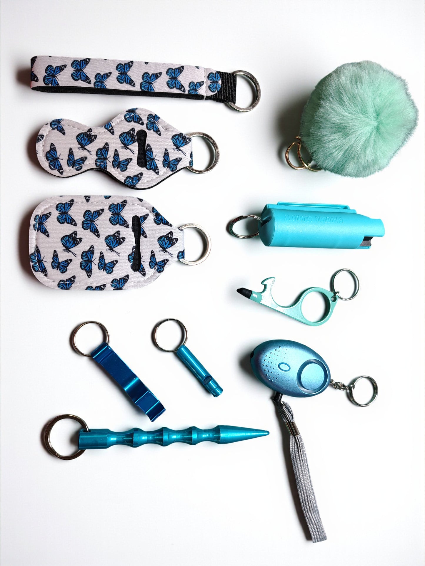10 Piece Keychain Set with Pepper Spray