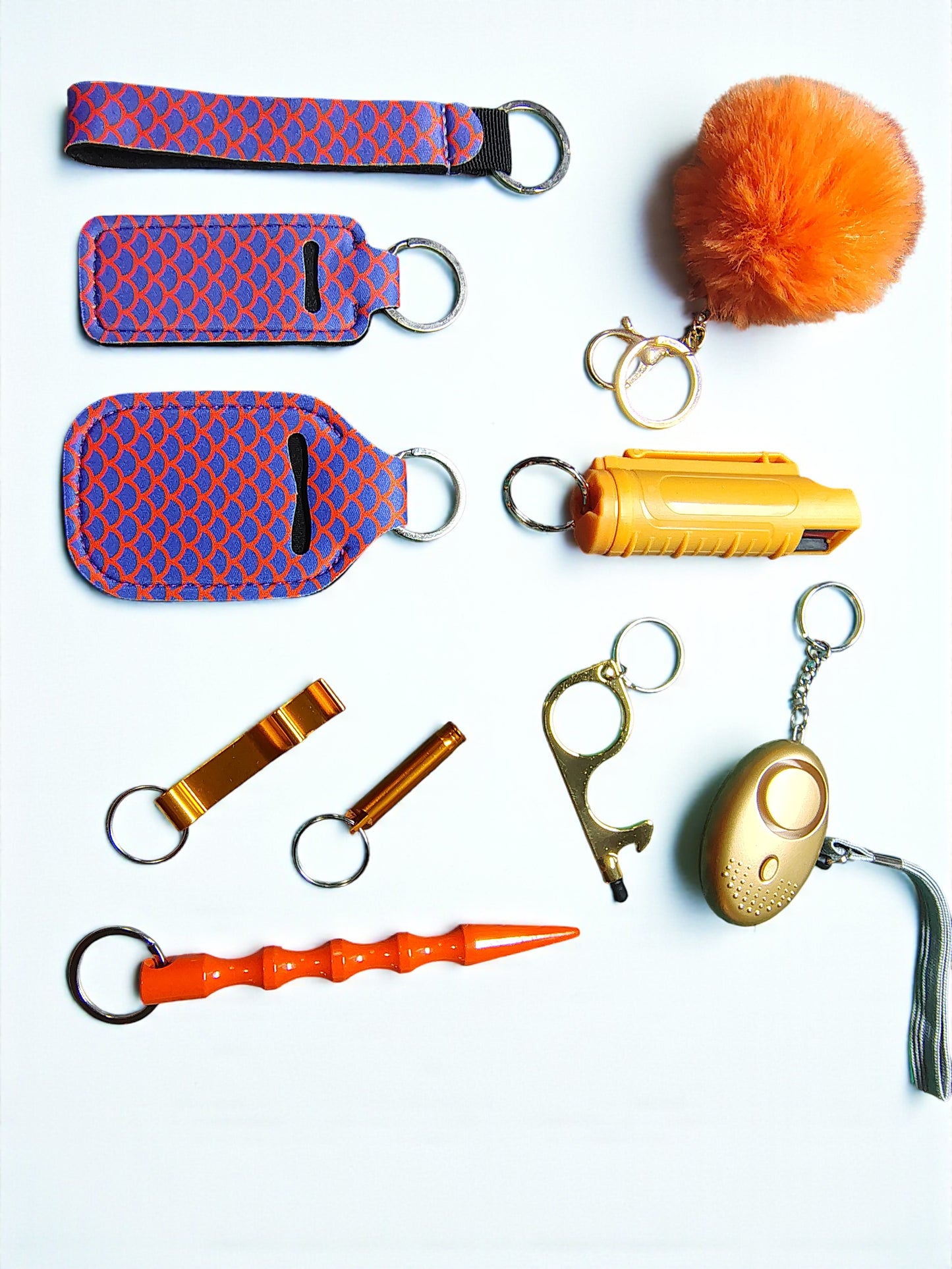 10 Piece Keychain Set with Pepper Spray