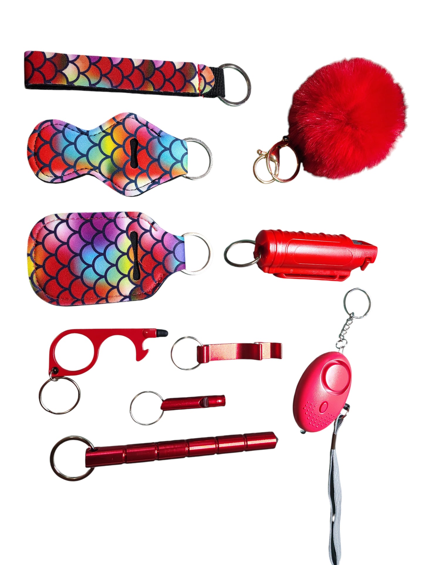 10 Piece Keychain Set with Pepper Spray