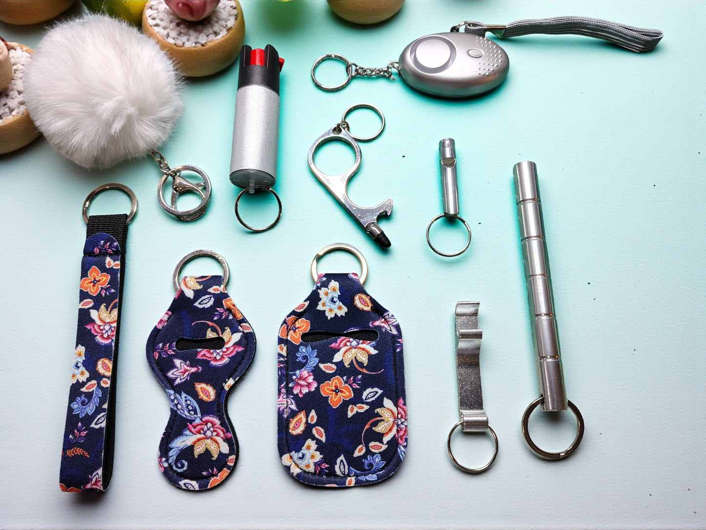 10 Piece Keychain Set with Pepper Spray