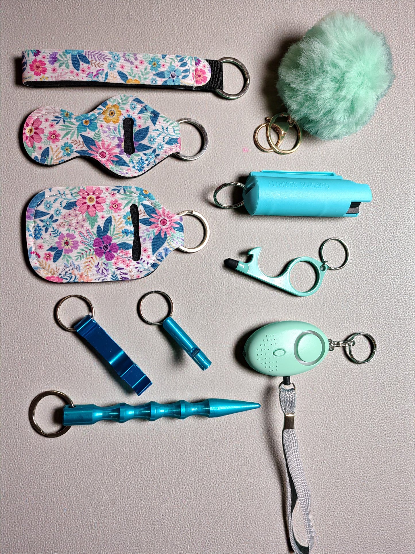 10 Piece Keychain Set with Pepper Spray