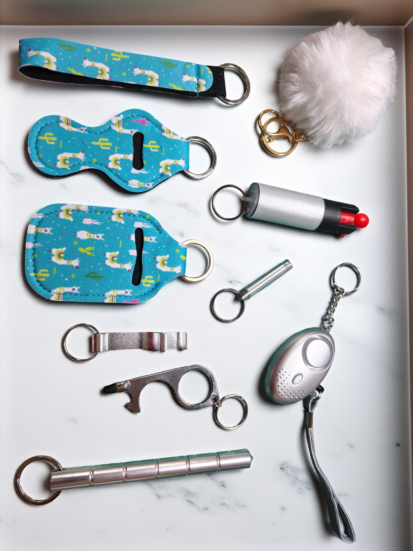 10 Piece Keychain Set with Pepper Spray