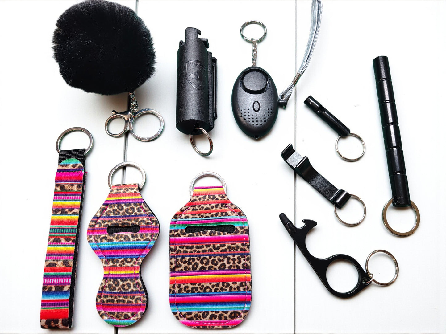10 Piece Keychain Set with Pepper Spray