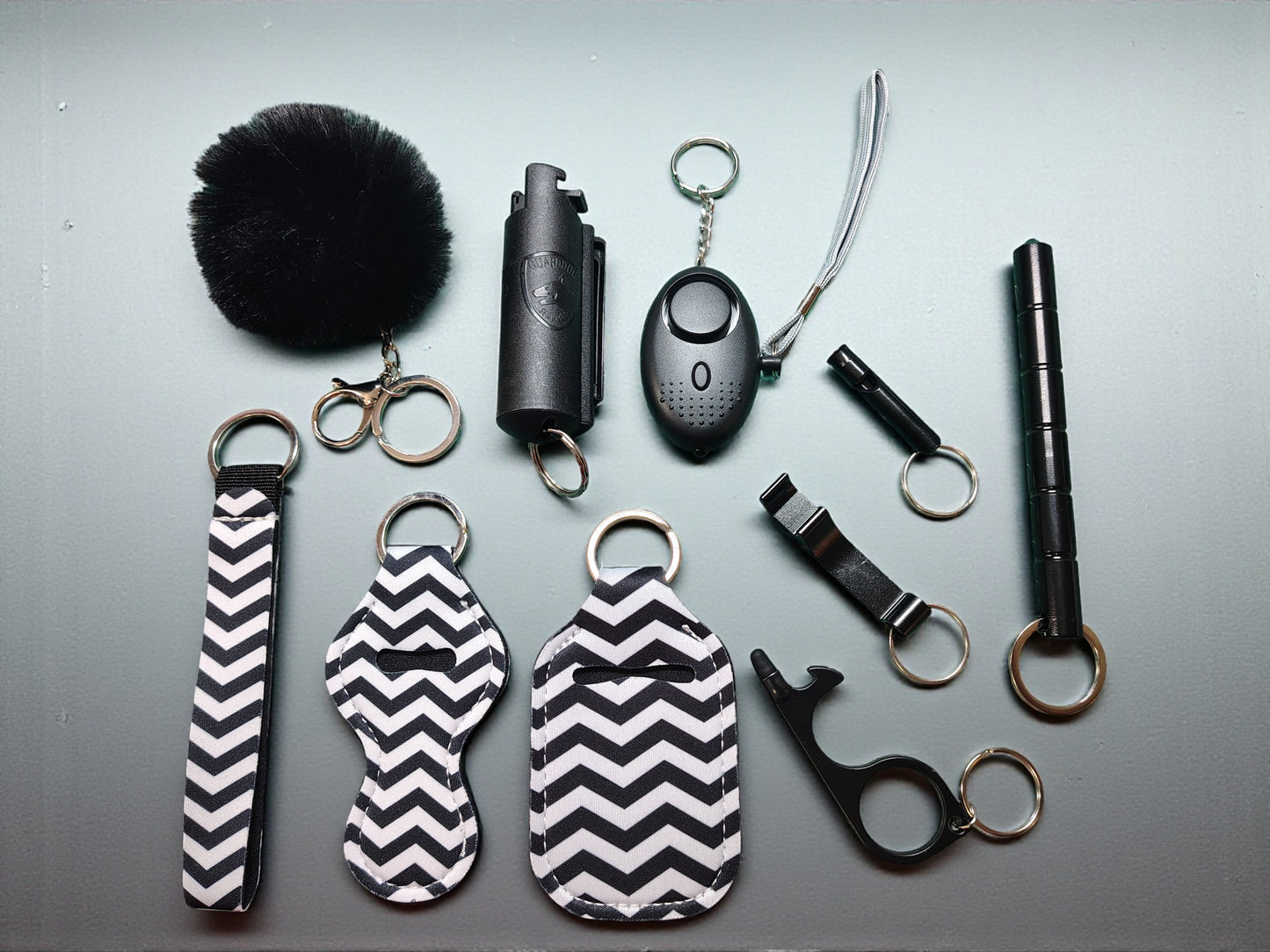 10 Piece Keychain Set with Pepper Spray
