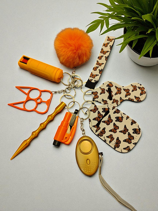 9 Piece Keychain Set with Pepper Spray