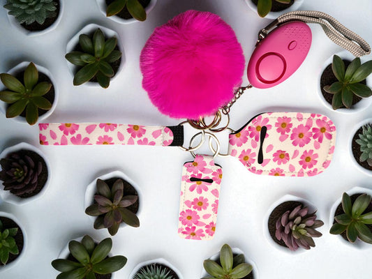 5 Piece Keychain Set with Pompom & Alarm/LED Light - Assorted Designs Wholesale