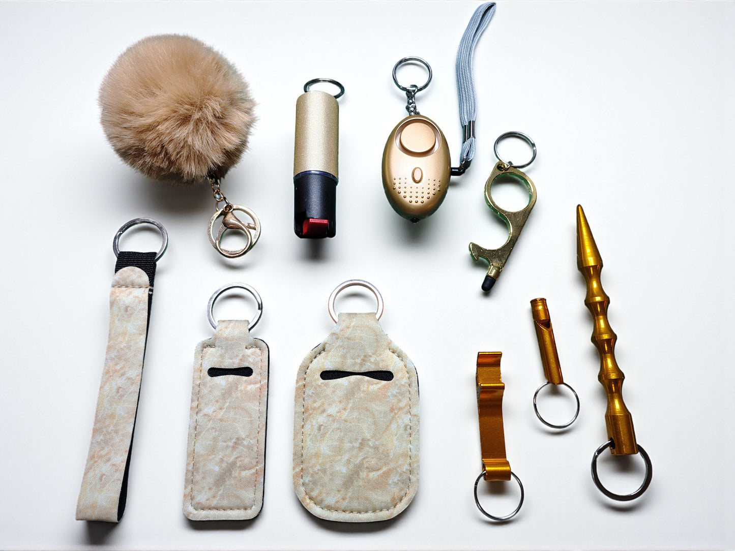 Keychain Kit - 9 Piece Novelty Print Collection with Pepper Spray