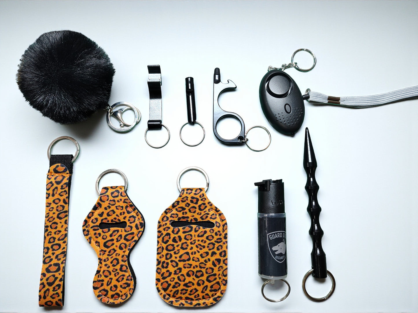 10 Piece Keychain Set with Pepper Spray