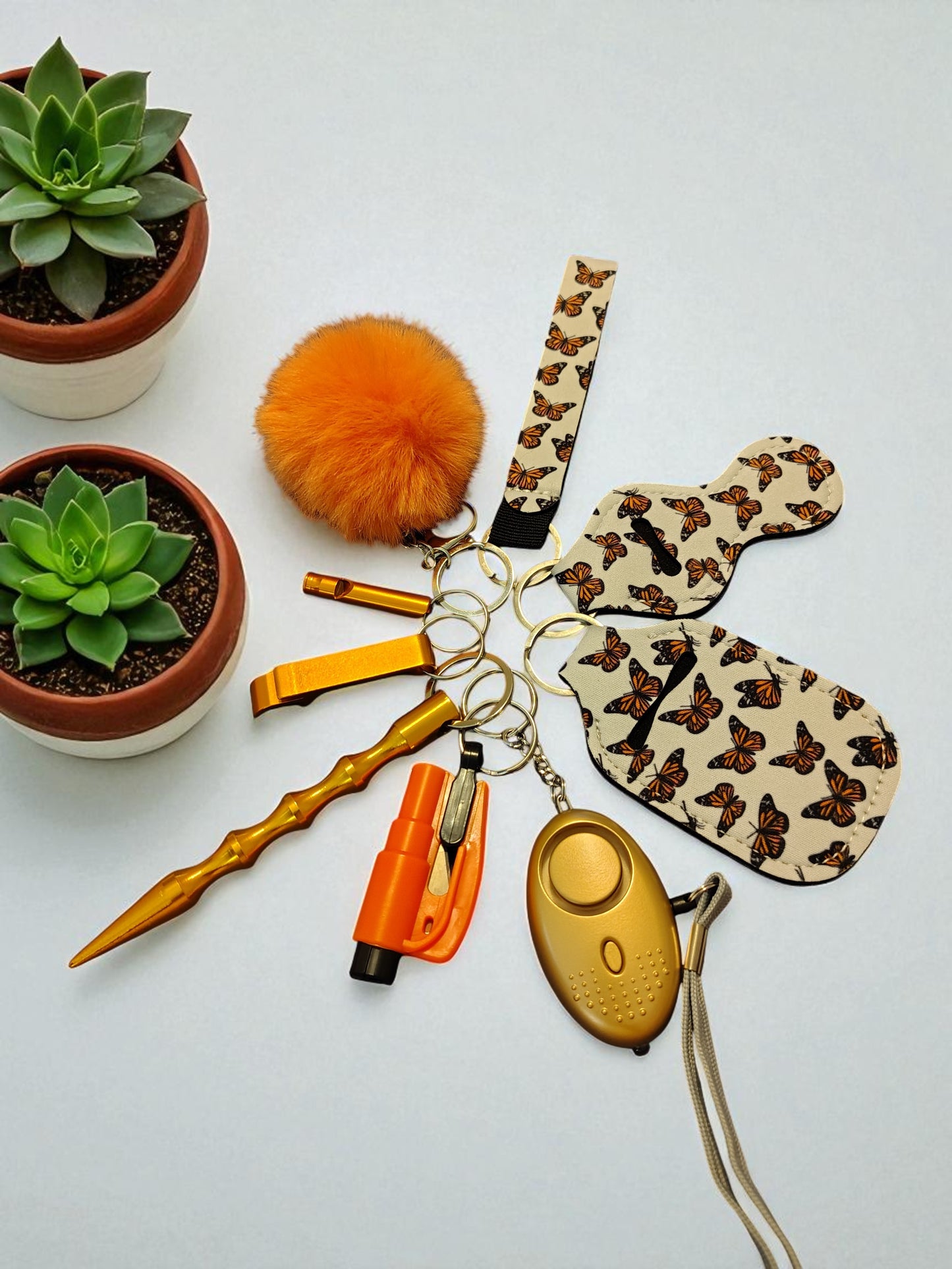 Keychain Kit - 9 Piece Novelty Print Collection with Pepper Spray