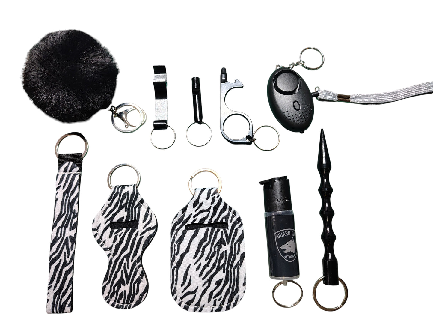 10 Piece Keychain Set with Pepper Spray