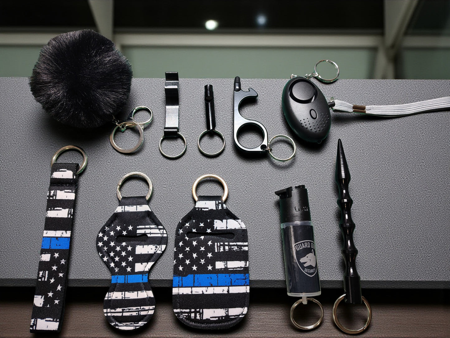 10 Piece Keychain Set with Pepper Spray