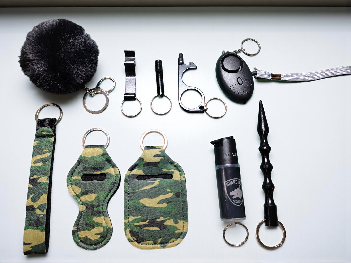 Keychain Kit - 9 Piece Novelty Print Collection with Pepper Spray