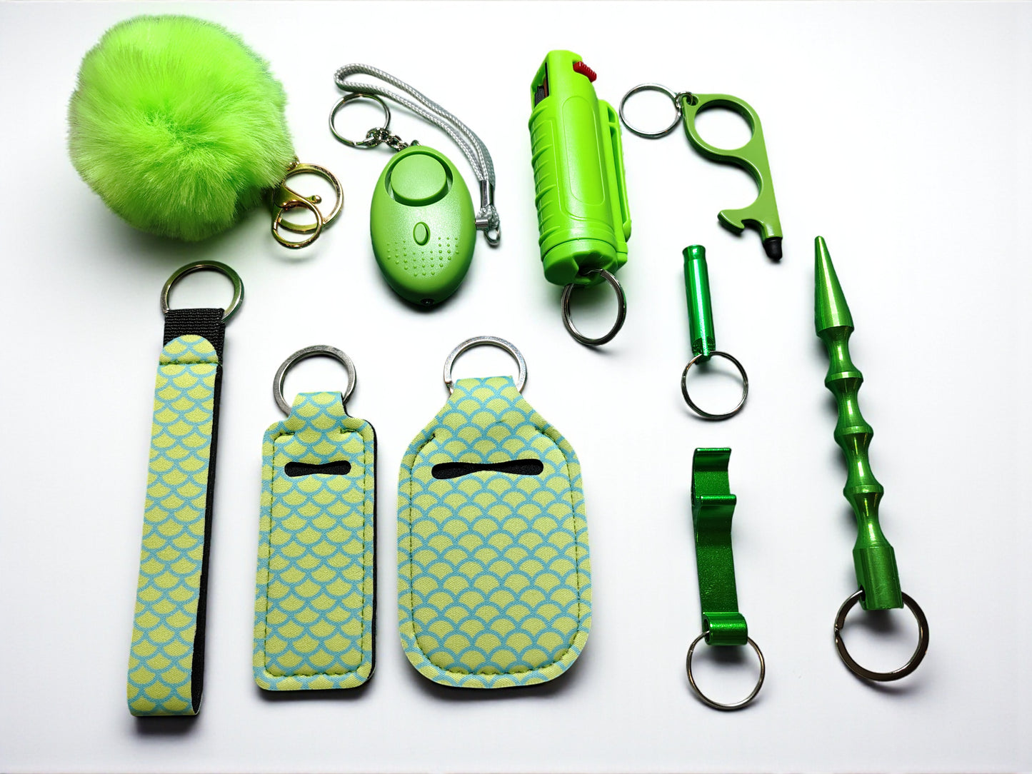 10 Piece Keychain Set with Pepper Spray