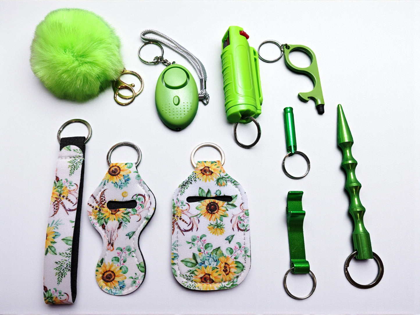 10 Piece Keychain Set with Pepper Spray