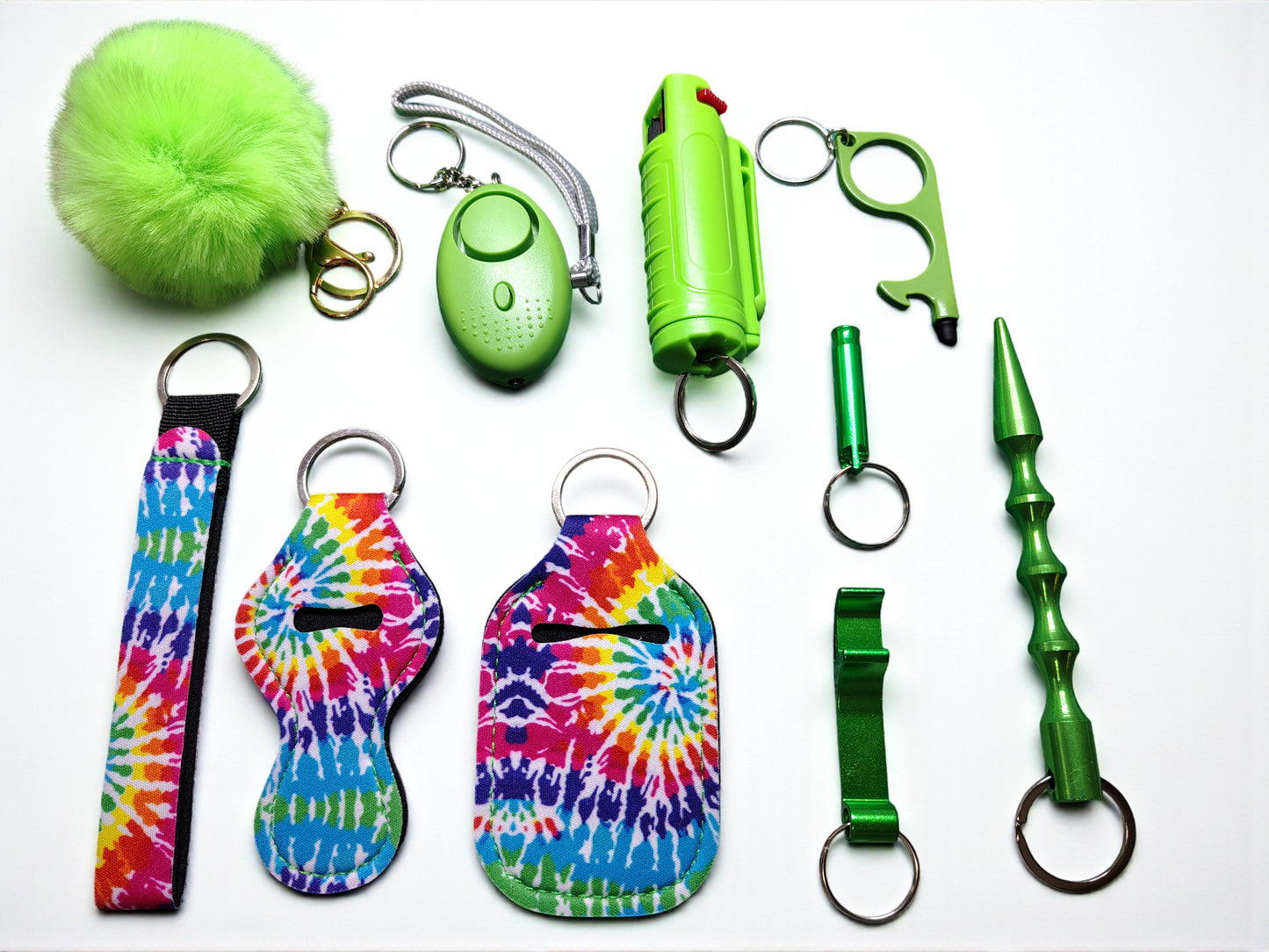 Keychain Kit - 9 Piece Novelty Print Collection with Pepper Spray