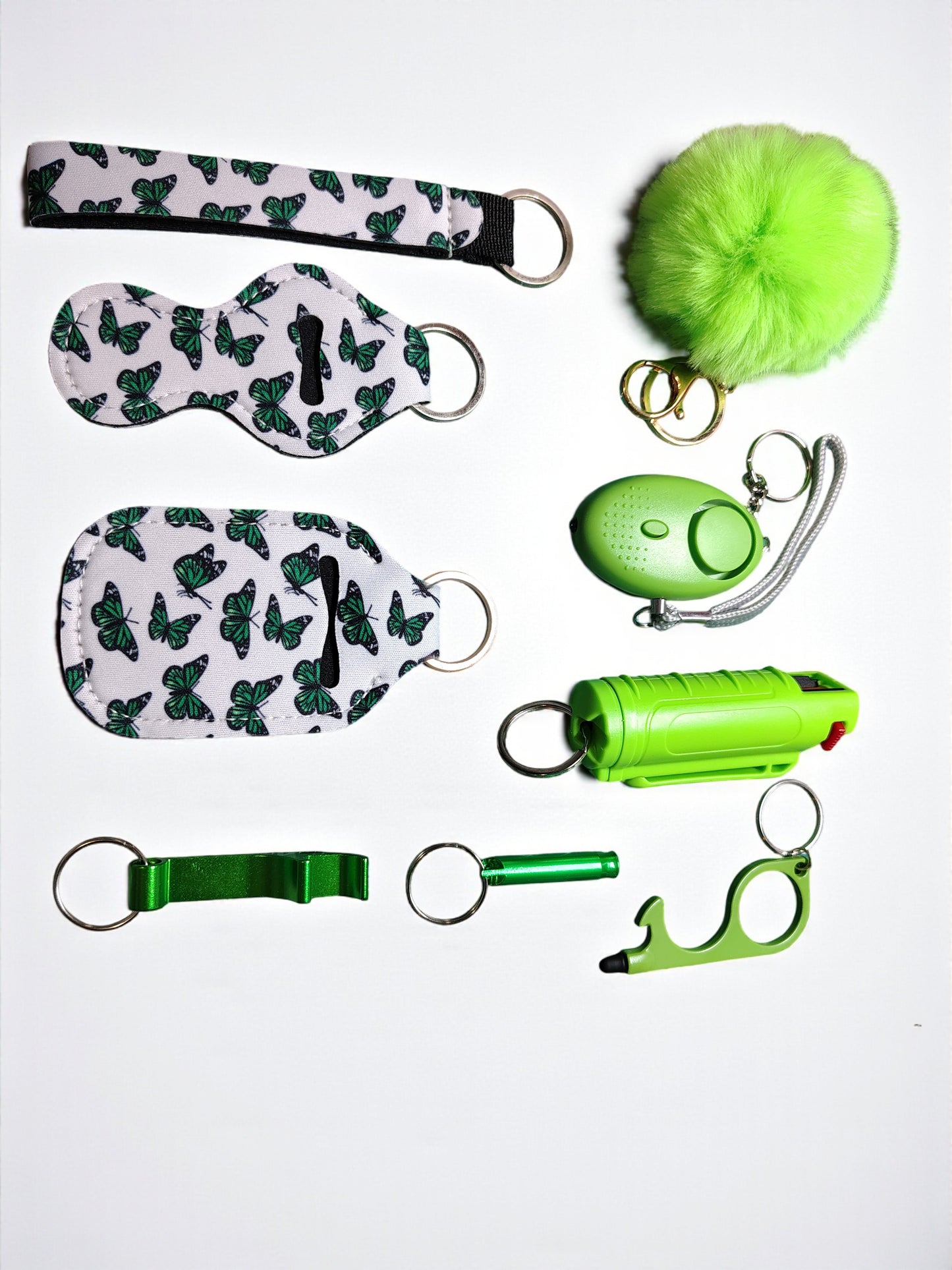 10 Piece Keychain Set with Pepper Spray