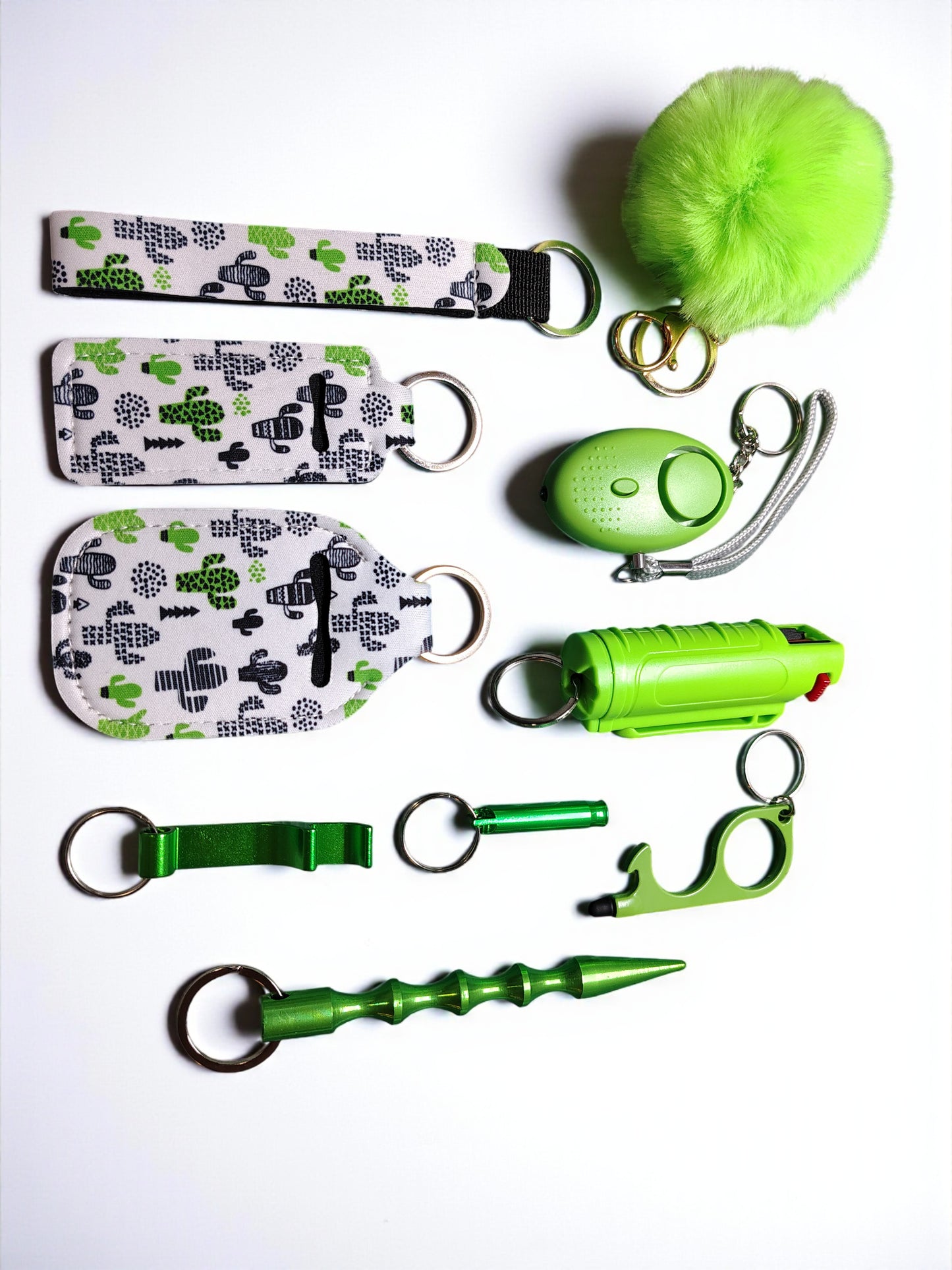 10 Piece Keychain Set with Pepper Spray