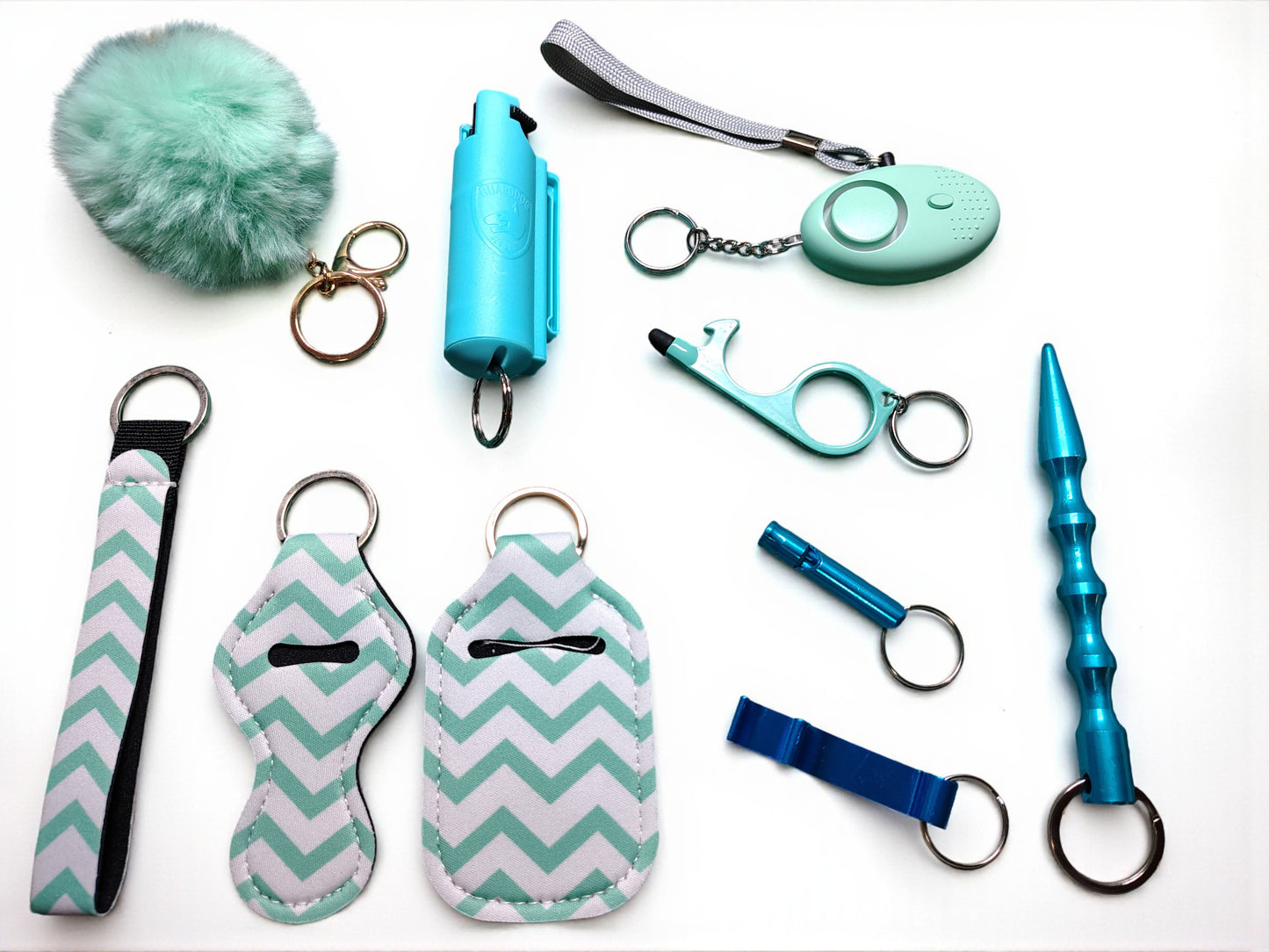 Keychain Kit - 9 Piece Novelty Print Collection with Pepper Spray