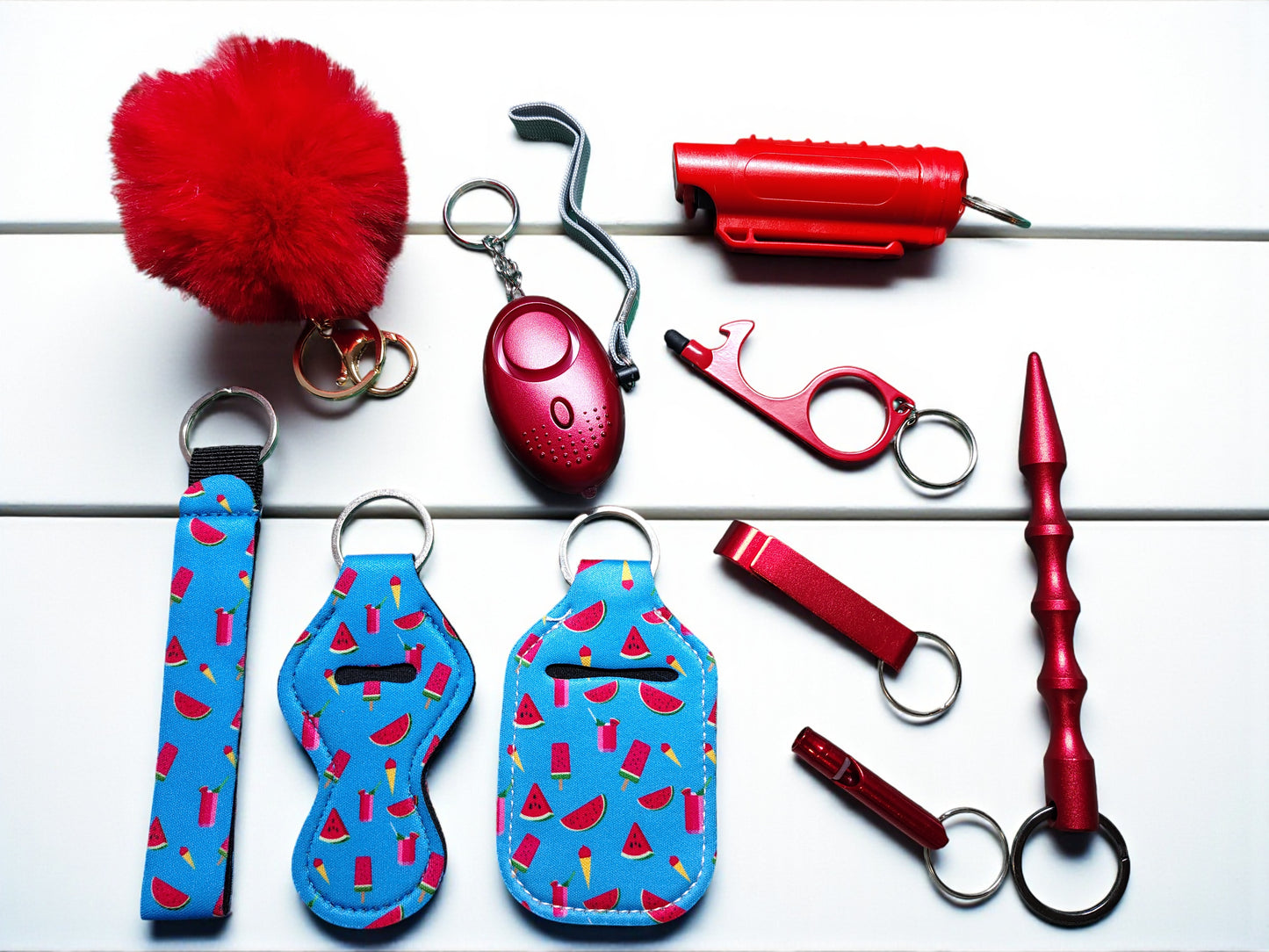 10 Piece Keychain Set with Pepper Spray