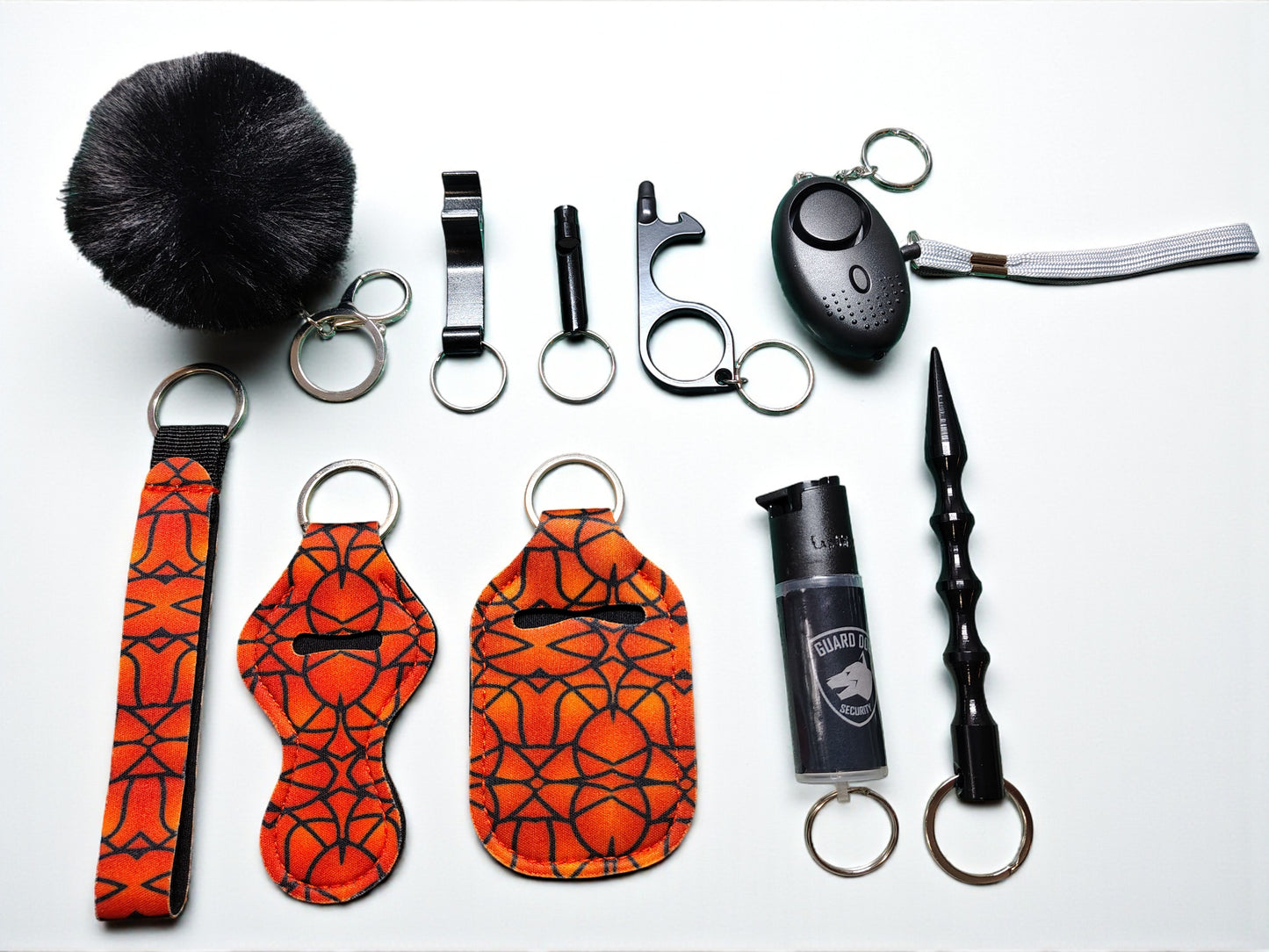 Keychain Kit - 9 Piece Novelty Print Collection with Pepper Spray