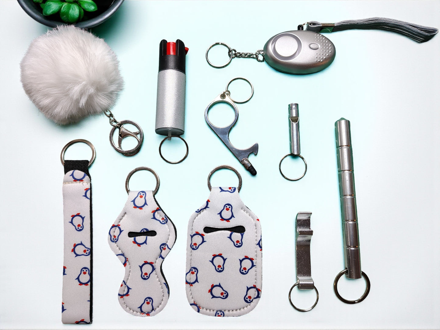 Keychain Kit - 9 Piece Novelty Print Collection with Pepper Spray