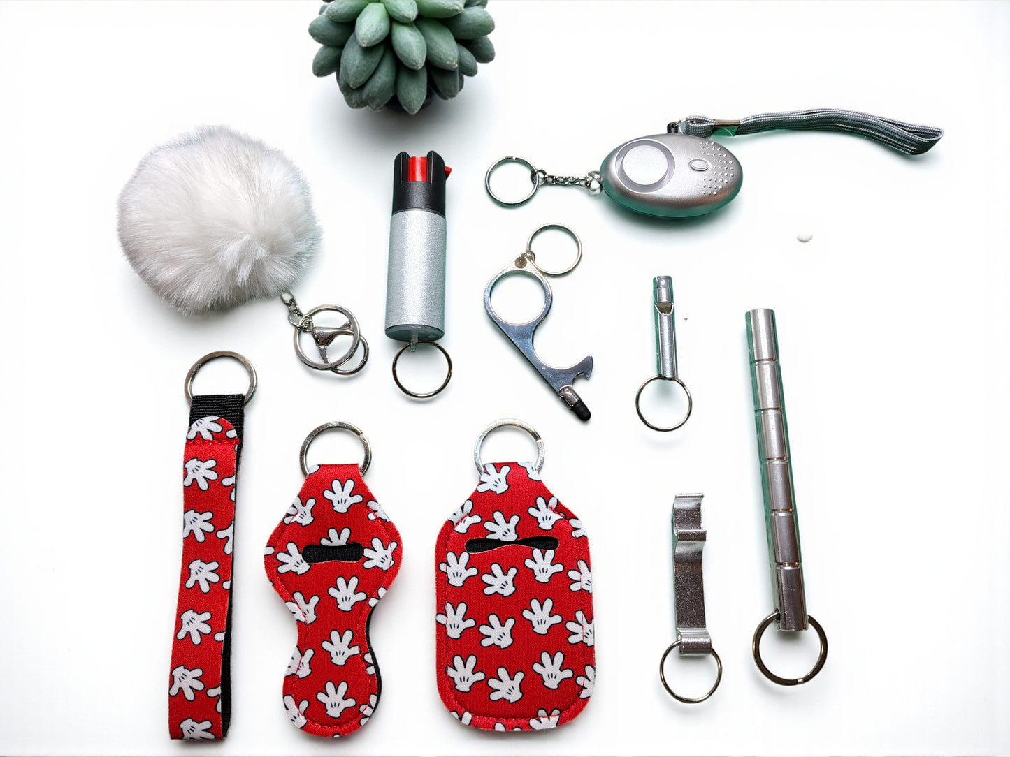 10 Piece Keychain Set with Pepper Spray