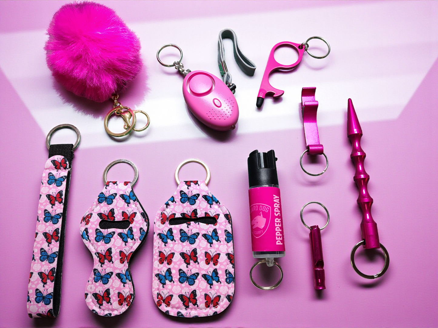 10 Piece Keychain Set with Pepper Spray