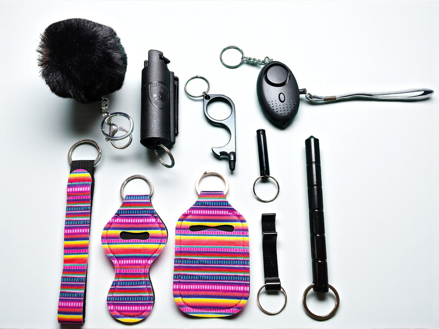 10 Piece Keychain Set with Pepper Spray