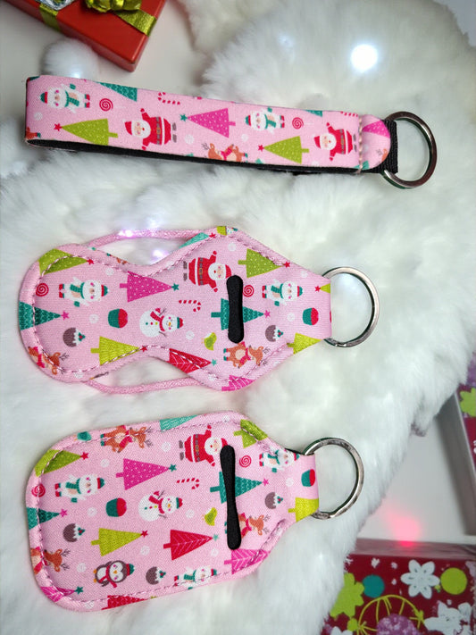 3pc Pink Christmas Keychain Set